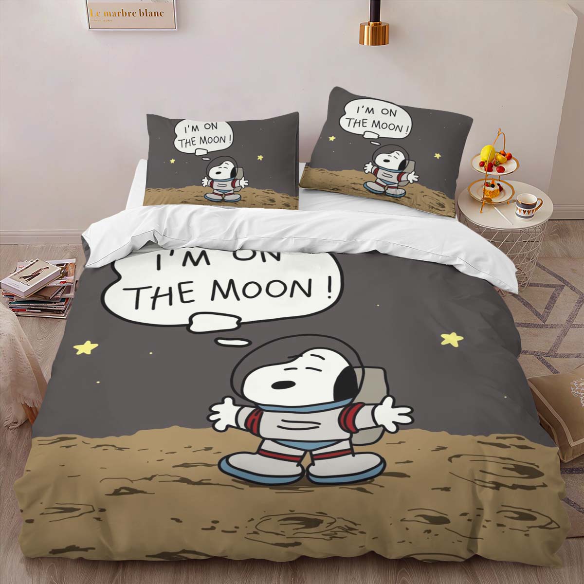 Housse De Couette Snoopy « I am on the moon » Parure de lit Ensemble De Literie – Image 2