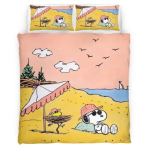 Housse De Couette Snoopy et Woodstock à la plage Parure de lit Ensemble De Literie