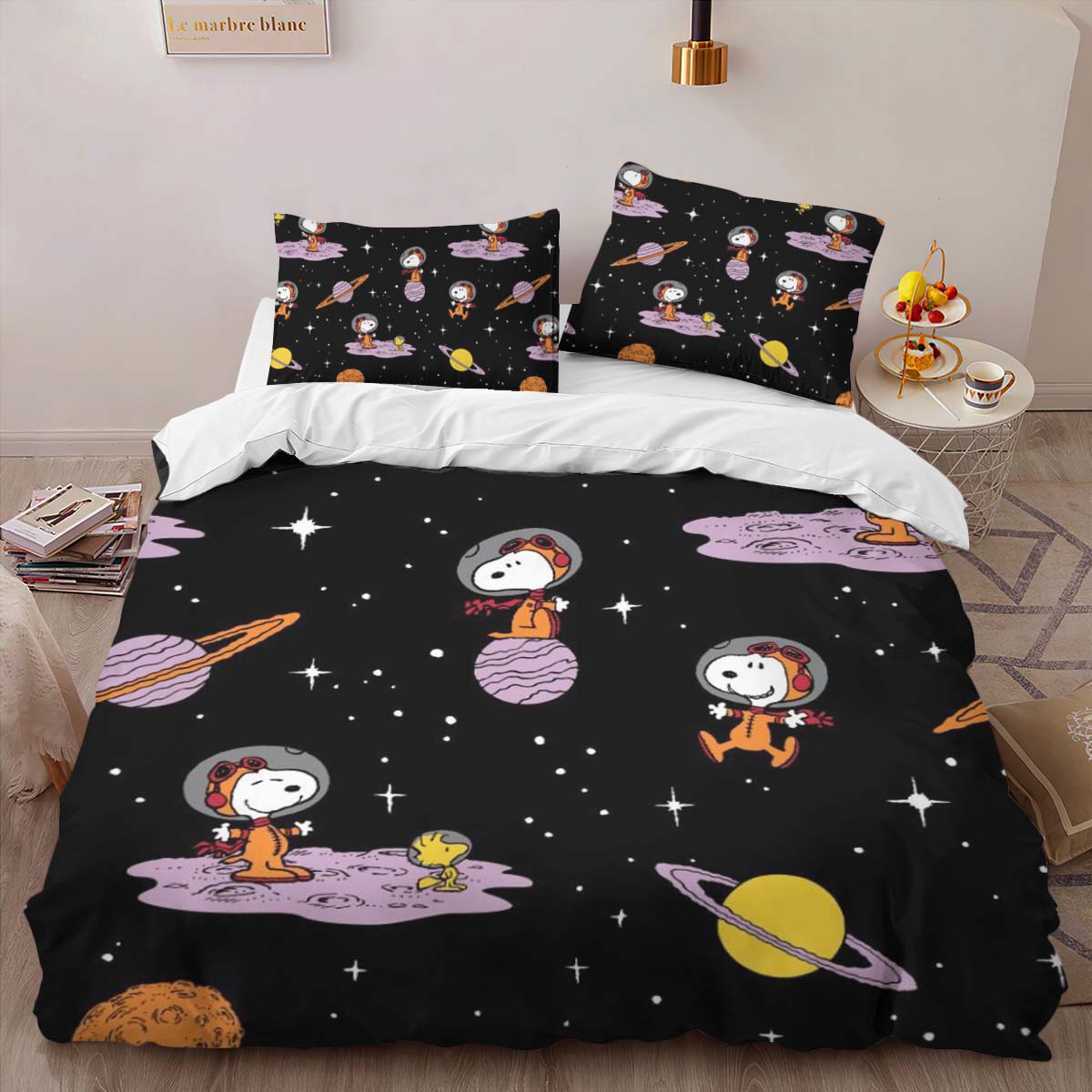 Housse De Couette Snoopy et Woodstock vers la lune Parure de lit Ensemble De Literie – Image 2