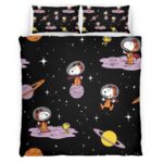 Housse De Couette Snoopy et Woodstock vers la lune Parure de lit Ensemble De Literie