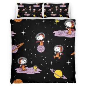 Housse De Couette Snoopy et Woodstock vers la lune Parure de lit Ensemble De Literie