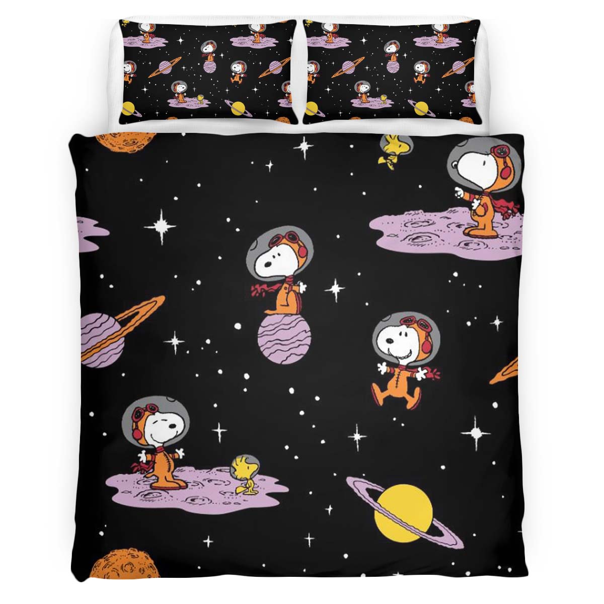 Housse De Couette Snoopy et Woodstock vers la lune Parure de lit Ensemble De Literie