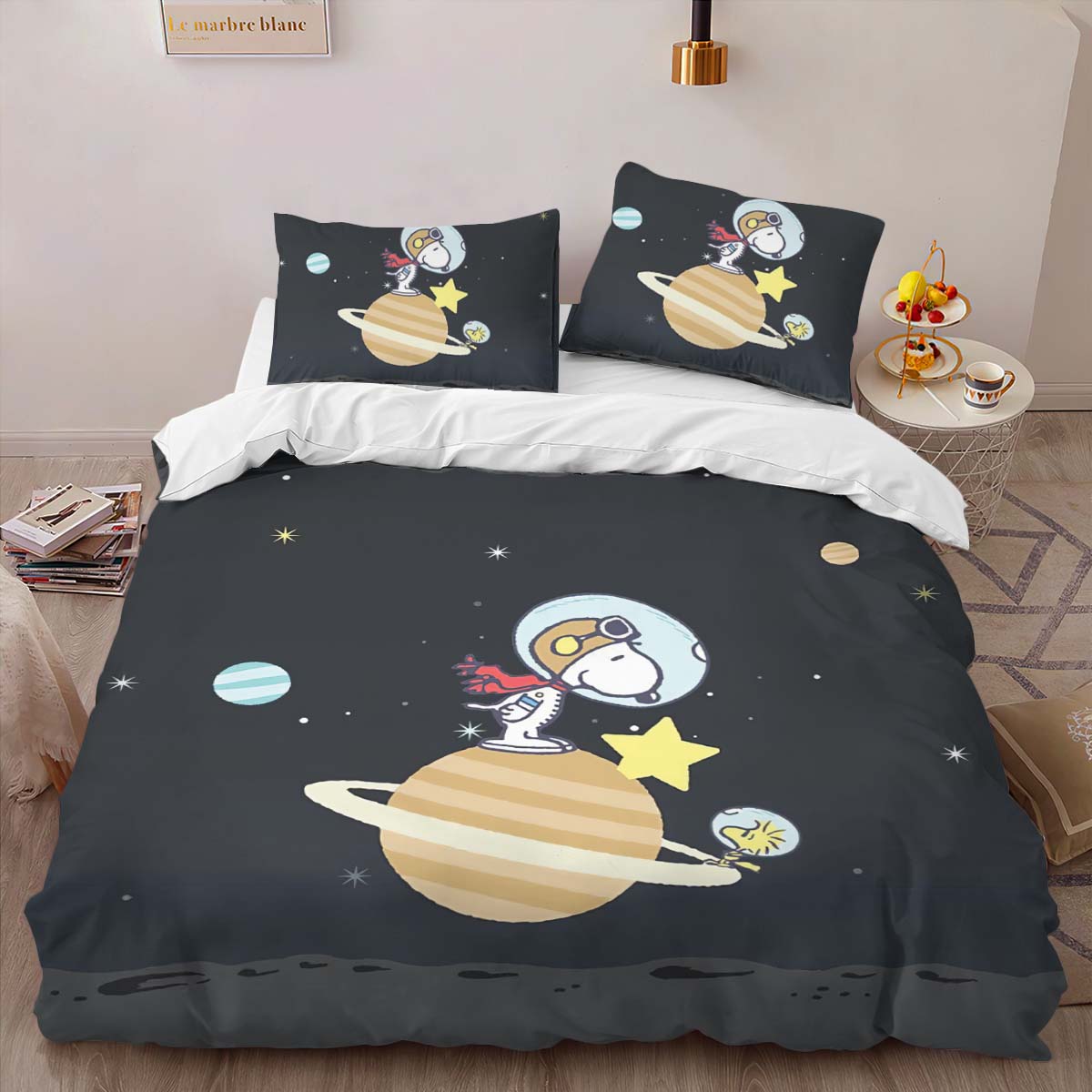 Housse De Couette Snoopy vers la lune 3 Parure de lit Ensemble De Literie – Image 2