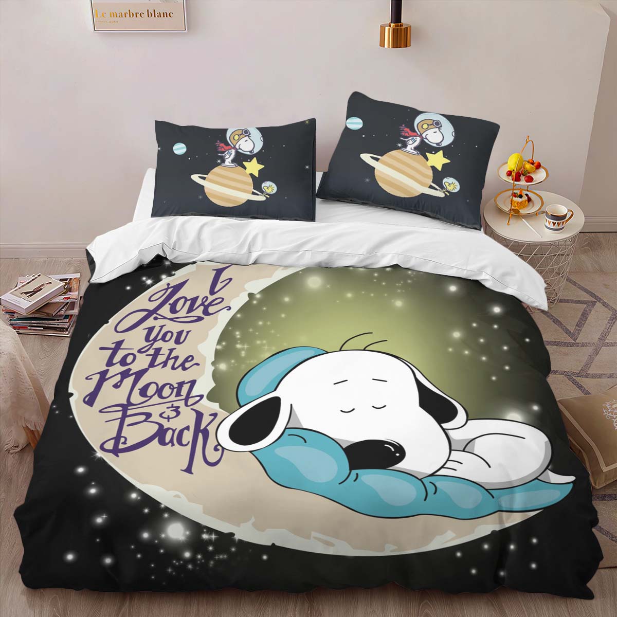 Housse De Couette Snoopy vers la lune 4 Parure de lit Ensemble De Literie – Image 2