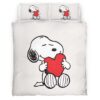 Housse De Couette Snoopy avec cœur Parure de lit Ensemble De Literie