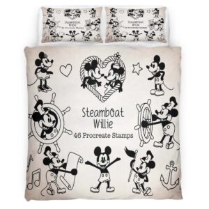Housse De Couette Mickey Mouse Steamboat Willie Parure de lit Ensemble De Literie