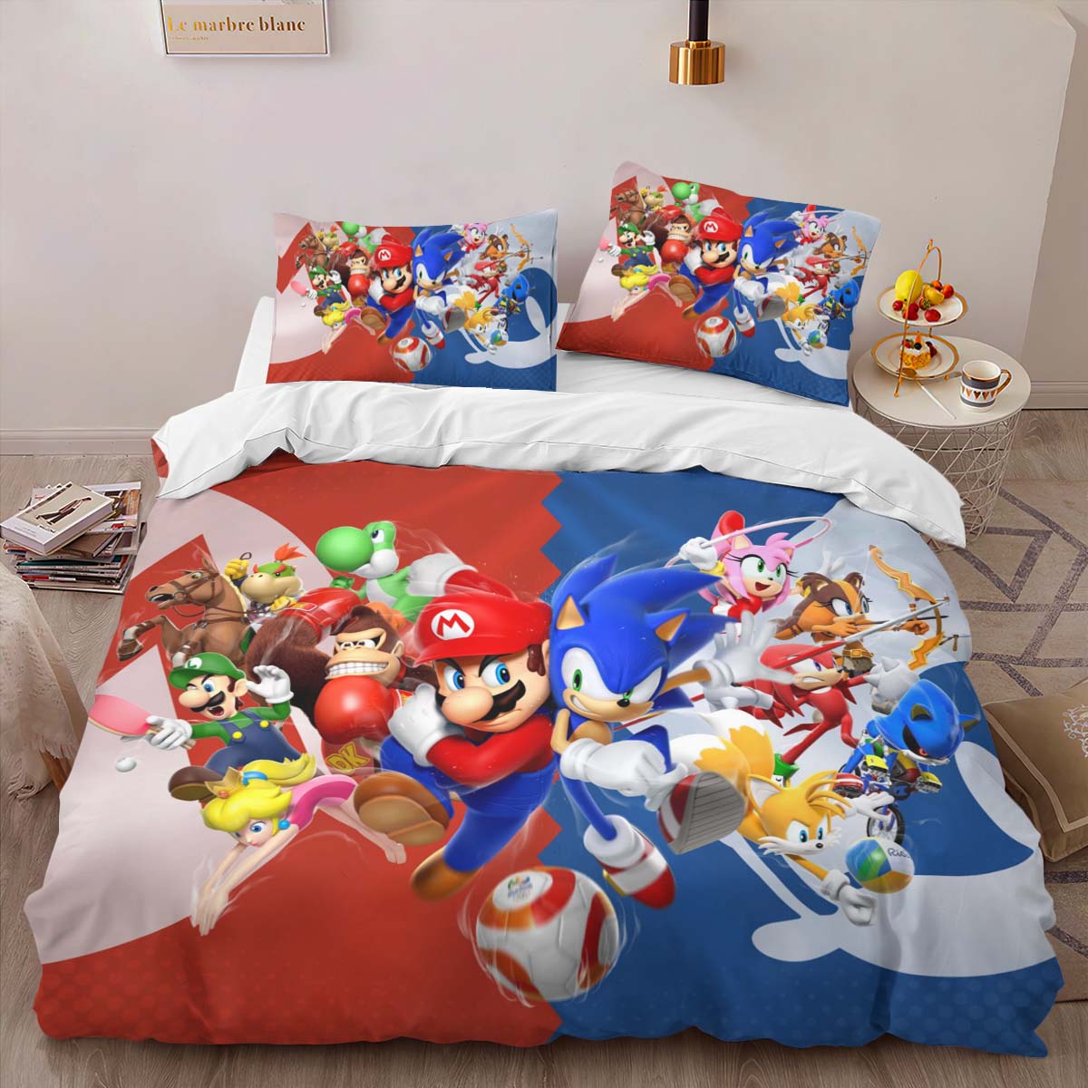 Housse De Couette Personnages Super Mario et Sonic 2 Parure de lit Ensemble De Literie – Image 2