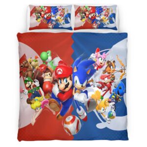 Housse De Couette Personnages Super Mario et Sonic 2 Parure de lit Ensemble De Literie