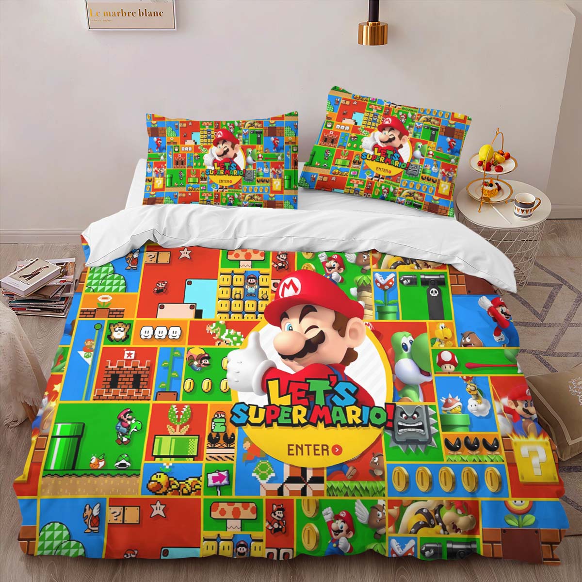 Housse De Couette Super Mario Début du jeu Parure de lit Ensemble De Literie – Image 2