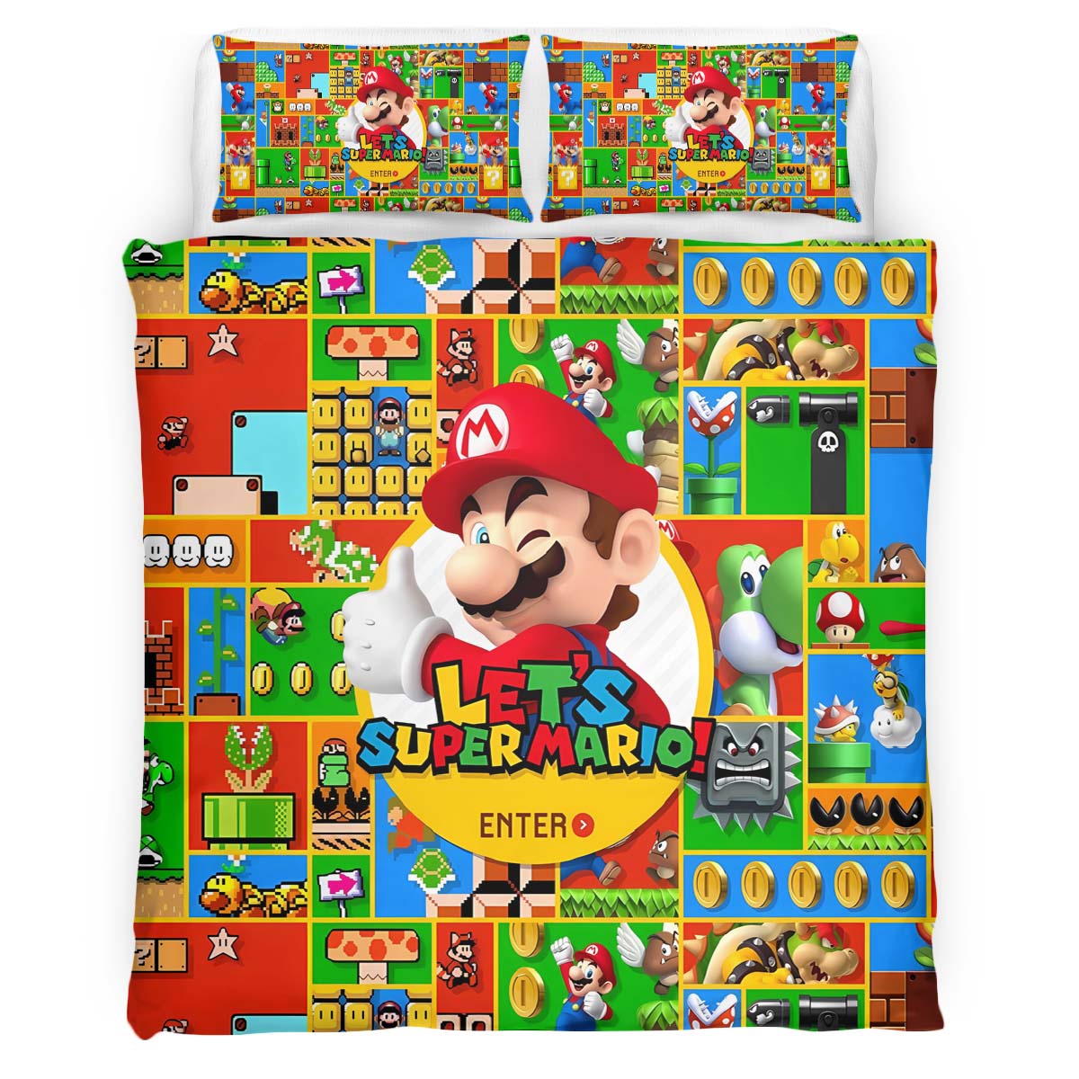 Housse De Couette Super Mario Début du jeu Parure de lit Ensemble De Literie