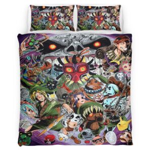 Housse De Couette The Legend of Zelda – Masque de Majora Skull Kid & Personnages Parure de lit Ensemble De Literie