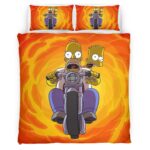 Housse De Couette Les Simpson Motos Homer et Bart Simpson Parure de lit Ensemble De Literie
