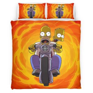Housse De Couette Les Simpson Motos Homer et Bart Simpson Parure de lit Ensemble De Literie