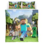 Housse De Couette Minecraft Tous les Personnages Steve et Creeper Parure de lit Ensemble De Literie