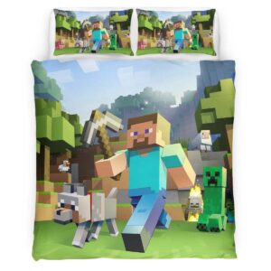 Housse De Couette Minecraft Tous les Personnages Steve et Creeper Parure de lit Ensemble De Literie