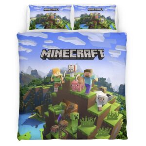 Housse De Couette Minecraft Tous les Personnages Steve et Loup Parure de lit Ensemble De Literie
