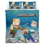 Housse De Couette Minecraft Personnages Sous-Marins Parure de lit Ensemble De Literie